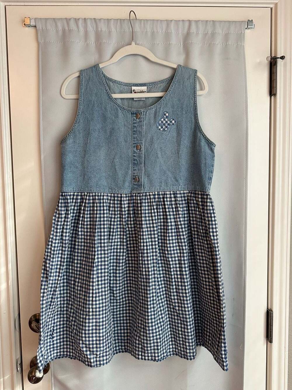 Vintage Walt Disney World Mickey Mouse Denim Gingham Dress Size L